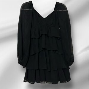 Abercrombie & Fitch Black Ruffled Long Sleeve Dress